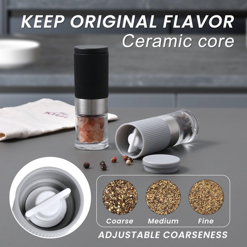 VEVOK CHEF Mini Salt and Pepper Grinder Set  Small Tiny Adjustable Coarseness Ceramic Salt Grinder with Funnel and Bag Portable Handy Spice Pepper Mill Shaker For Outdoor Party Lunch Bag Kitchen - Image 4